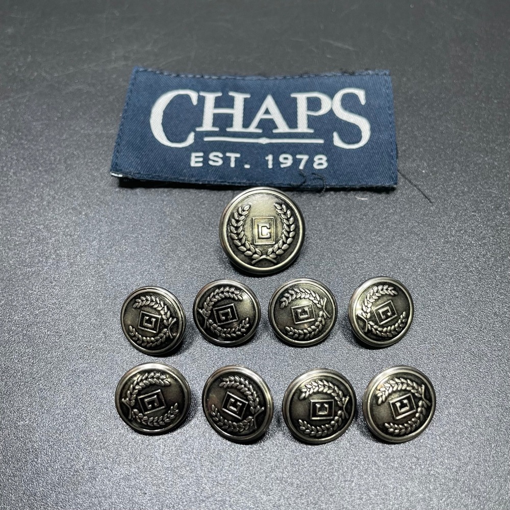 VTG Chaps Blazer Buttons Men Pewter/Silver Crest Logo Shank Replacement Set of 9